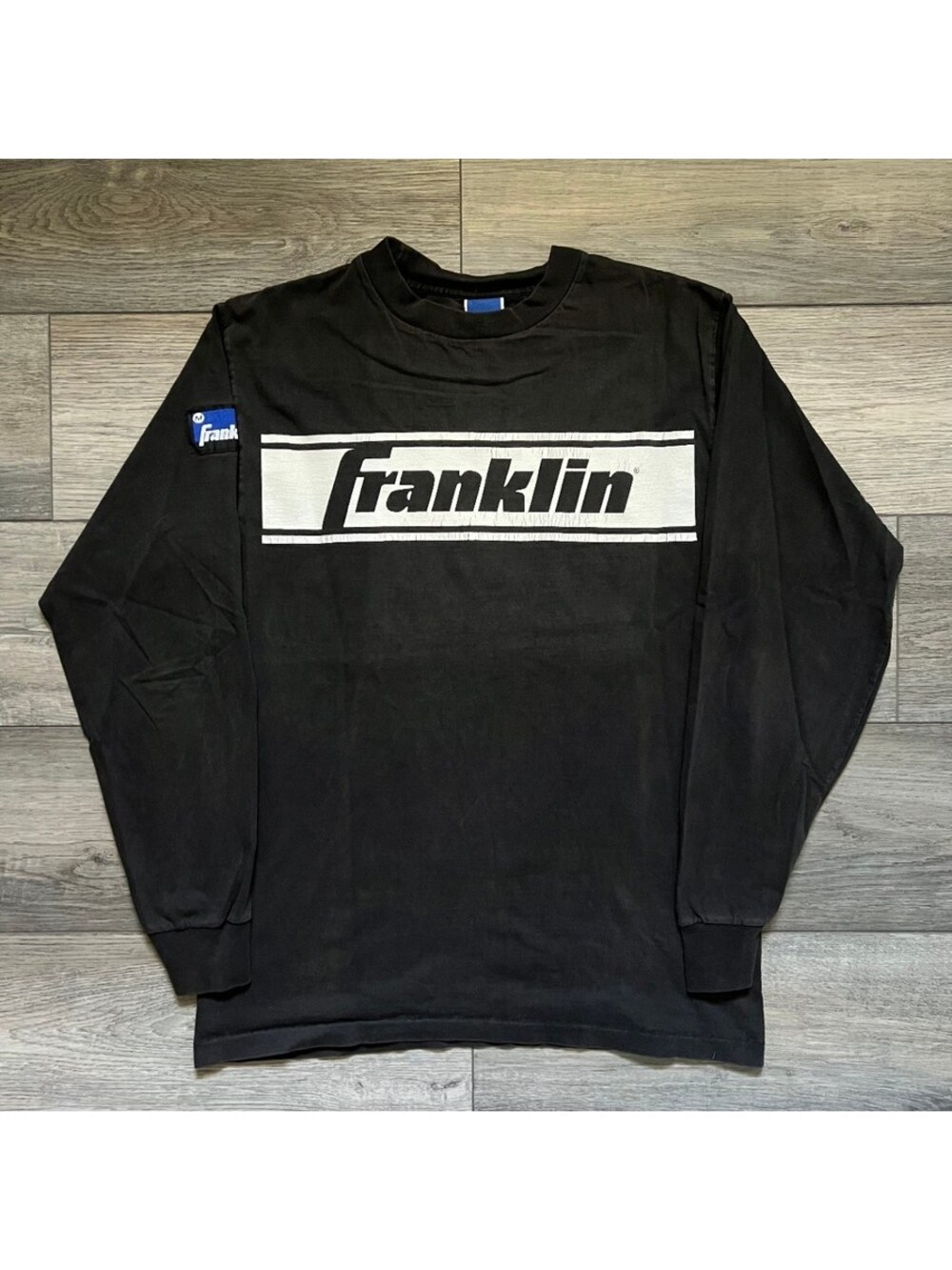 Vintage Franklin Men's M Long Sleeve Tee Shirt Black Logo Graphic Spellout USA